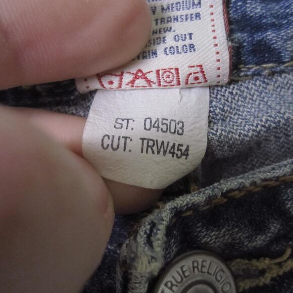 True Religion Jeans Mens 31 Blue Joey Distressed Flare Bootcut Made in USA - Picture 3 of 12